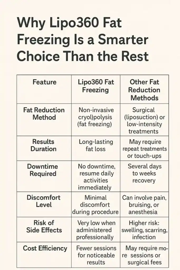 Is it possible to permanently freeze fat cells? 2 Table showing benefits of fat freezing to remove fat cells Essex from Lipo 360