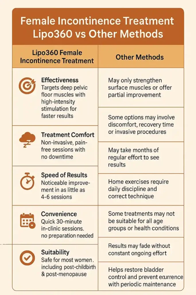 Comprehensive Guide To Female Incontinence Treatment Options 1 Table showing benefits of incontinence treatment Essex